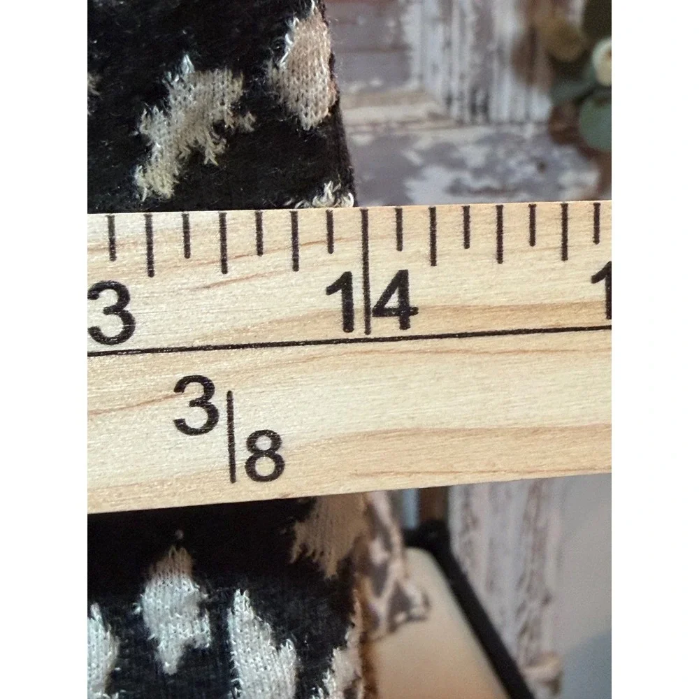 Free People Leopard Print Puff Sleeve Square Neck Jacquard Top Black Cream S